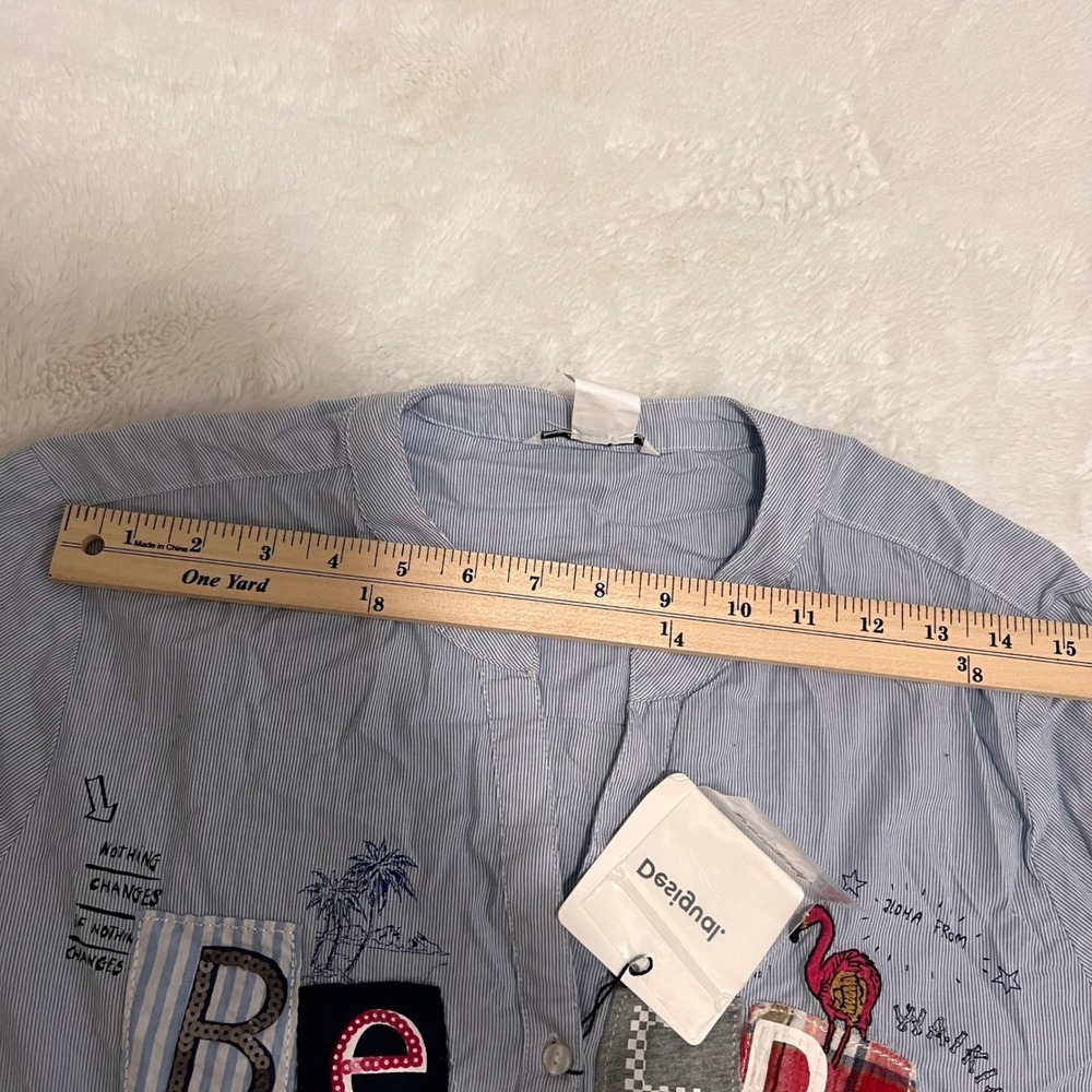 Desigual Striped Embroidered Patch Button Up Shir… - image 12